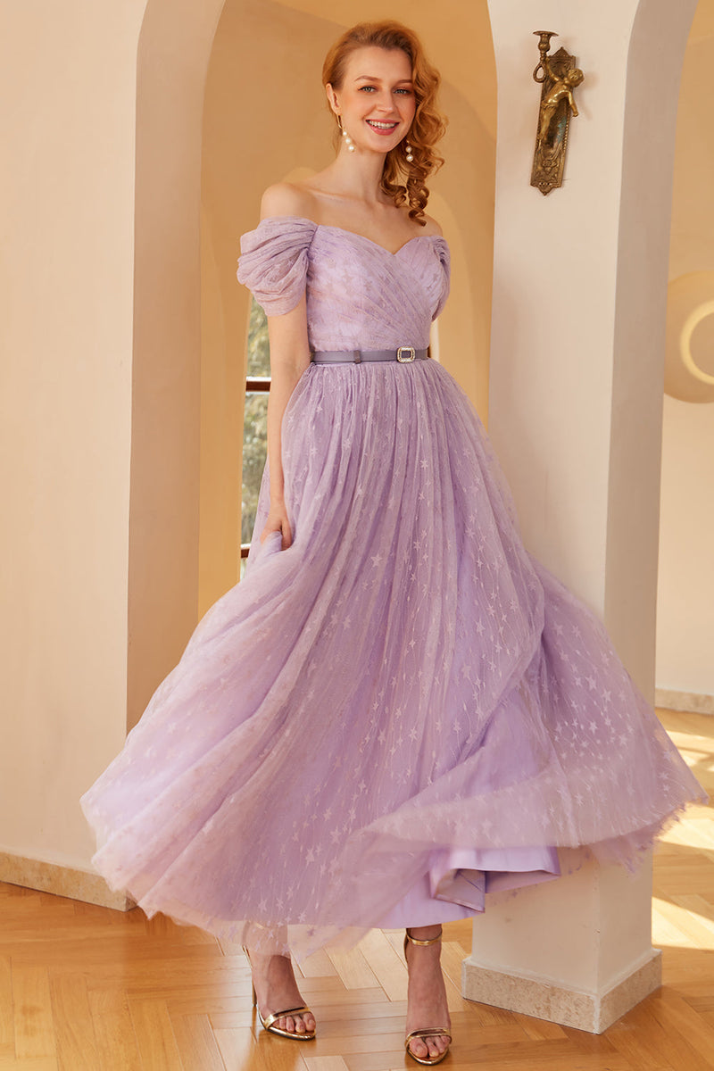 Load image into Gallery viewer, Purple A Line Formal Dress (Belt is Not Included)
