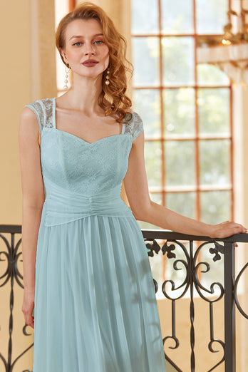 A Line Sweetheart Sky Blue Long Lace Dress