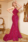Mermaid One Shoulder Fuchsia Sequins Plus Size Formal Dress with Sweep Train