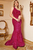 Load image into Gallery viewer, Mermaid One Shoulder Fuchsia Sequins Plus Size Formal Dress with Sweep Train