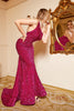 Load image into Gallery viewer, Mermaid One Shoulder Fuchsia Sequins Plus Size Formal Dress with Sweep Train