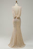 Load image into Gallery viewer, Sheath Deep V Neck Champagne Sequins Long Formal Dress with Split Front