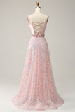 A Line Spaghetti Straps Pink Long Formal Dress with Beading