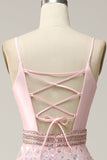 A Line Spaghetti Straps Pink Long Formal Dress with Beading