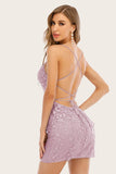 Purple Tight Lace Short Formal Dresses