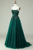 Load image into Gallery viewer, A Line Spaghetti Straps Dark Green Corset Formal Dress with Appliques