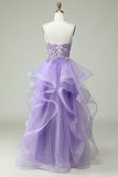 A Line Spaghetti Straps Purple Long Formal Dress with Appliques