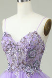 A Line Spaghetti Straps Purple Long Formal Dress with Appliques