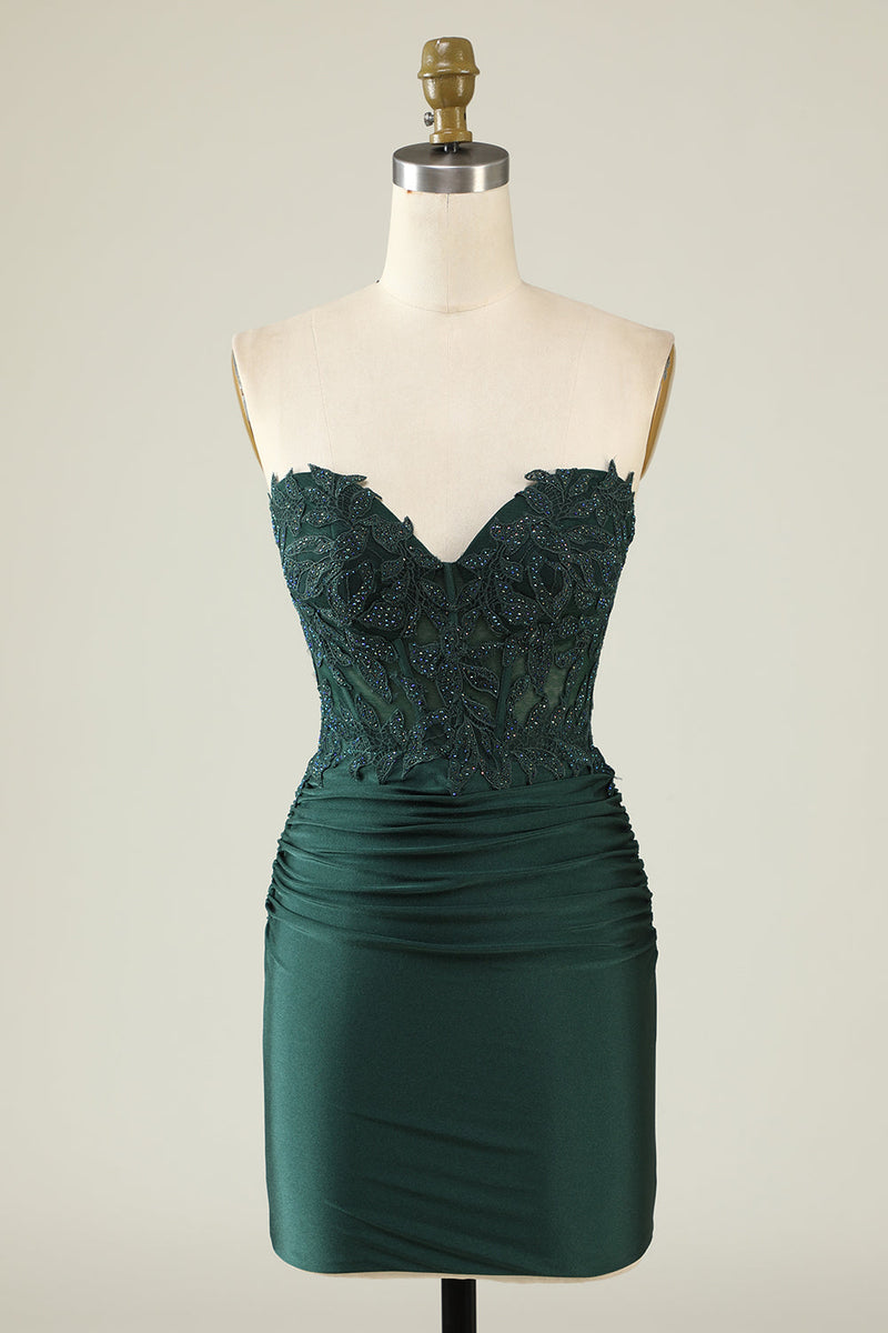 Load image into Gallery viewer, Trendy Strapless Dark Green Short Homecoming Dress with Beading