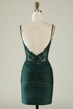 Sheath Spaghetti Straps Dark Green Short Formal Dress with Beading