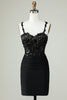 Load image into Gallery viewer, Sheath Spaghetti Straps Black Short Formal Dress with Appiques