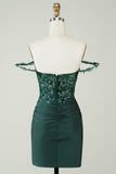 Unique Sheath Off the Shoulder Dark Green Short Formal Dress with Appliques