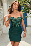 Sheath Off the Shoulder Dark Green Short Formal Dress with Appliques