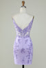 Load image into Gallery viewer, Bodycon Spaghetti Straps Purple Corset Short Formal Dress with Appliques