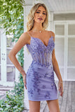 Sparkly Purple Corset Short Formal Dress with Appliques