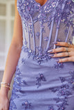 Sparkly Purple Corset Short Formal Dress with Appliques