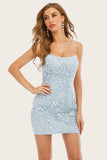 Light Blue Short Formal Dress with Lace Beading