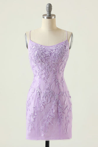 Purple Backless Bodycon Short Formal Dress With Appliques