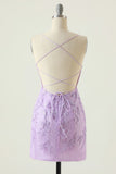 Purple Backless Bodycon Short Formal Dress With Appliques