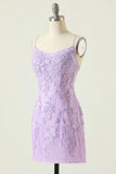 Purple Backless Bodycon Short Formal Dress With Appliques