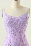 Purple Backless Bodycon Short Formal Dress With Appliques