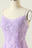 Purple Backless Bodycon Short Formal Dress With Appliques