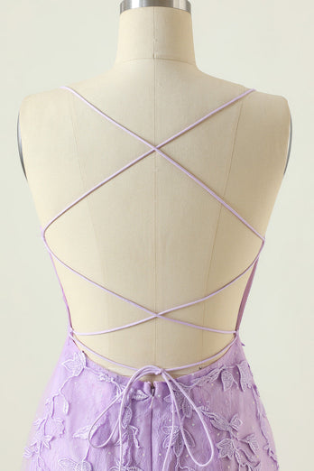 Purple Backless Bodycon Short Formal Dress With Appliques