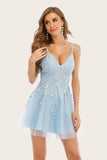 Blue Appliques Graduation Dress