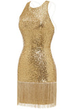 Bodycon Golden Sequins Cocktail Dress Open Back