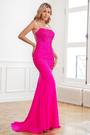 Glitter Hot Pink Mermaid Sequin Formal Dresses