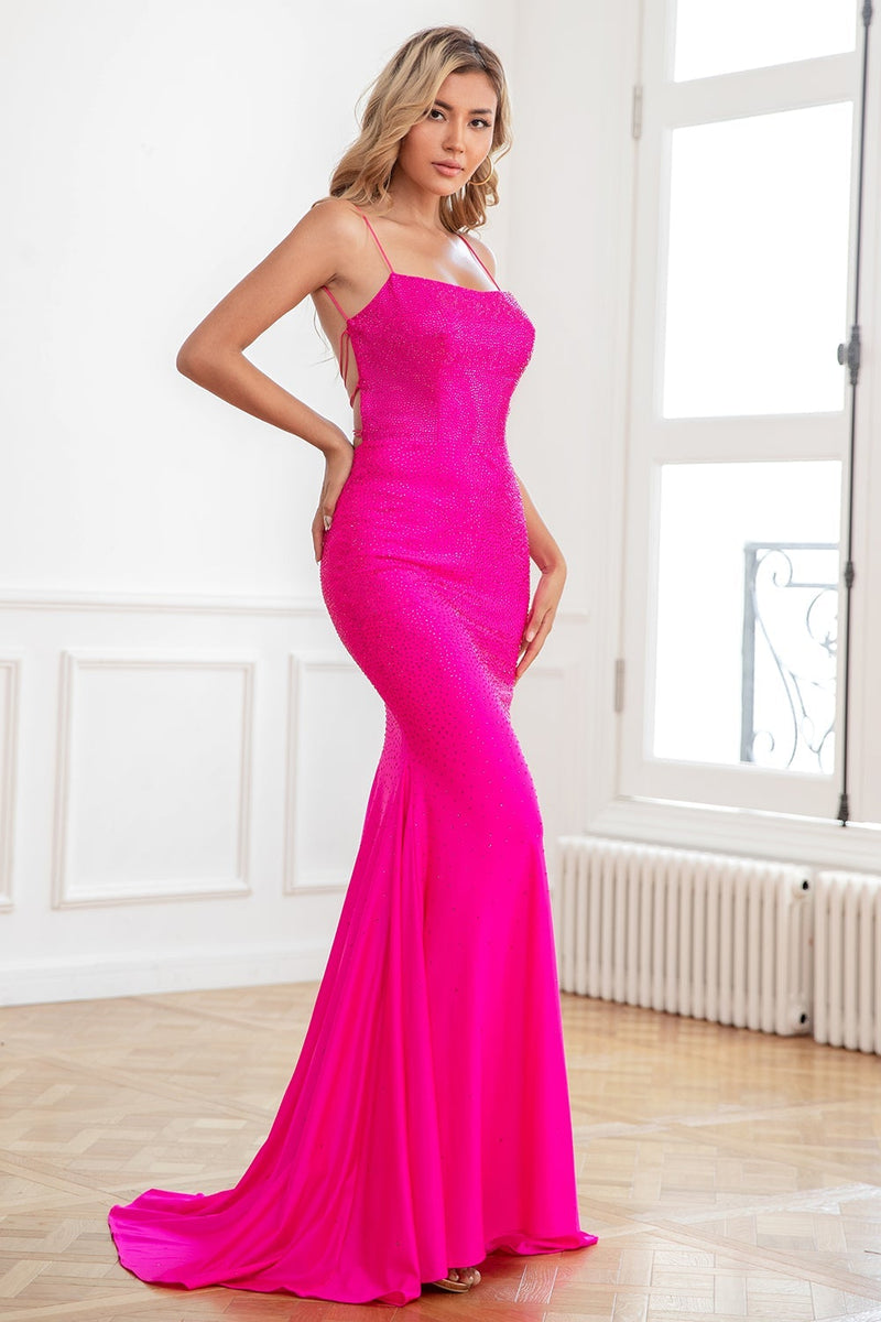 Load image into Gallery viewer, Glitter Hot Pink Mermaid Sequin Formal Dresses
