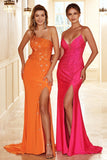 Sheath Halter Orange Long Formal Dress with Split Front