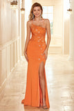 Sheath Halter Orange Long Formal Dress with Split Front