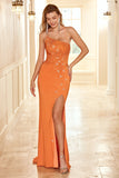 Sheath Halter Orange Long Formal Dress with Split Front