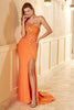Load image into Gallery viewer, Sheath Halter Orange Long Formal Dress with Split Front