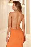 Sheath Halter Orange Long Formal Dress with Split Front