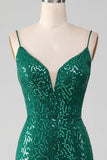 Sparkly Dark Green Beaded Sequins Long Formal Dress with Slit