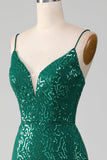 Sparkly Dark Green Beaded Sequins Long Formal Dress with Slit