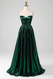 Glitter Dark Green Corset Metallic Long Formal Dress