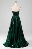 Glitter Dark Green Corset Metallic Long Formal Dress