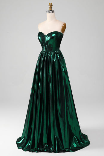 Glitter Dark Green Corset Metallic Long Formal Dress