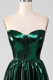 Glitter Dark Green Corset Metallic Long Formal Dress