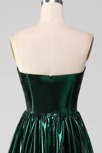 Glitter Dark Green Corset Metallic Long Formal Dress