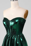 Glitter Dark Green Corset Metallic Long Formal Dress