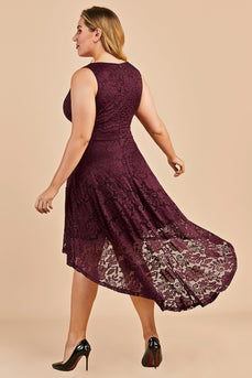 High low Burgundy Lace Plus Size Dress