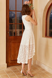 High Low White Party Dress with Lace Sleeveless