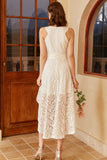 High Low White Party Dress with Lace Sleeveless