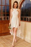 High Low White Party Dress with Lace Sleeveless