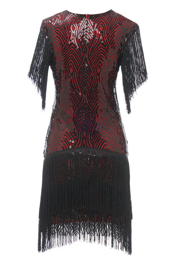 Black Red V Neck 1920s Party Dress