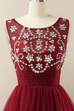 Burgundy Tulle Prom Dress